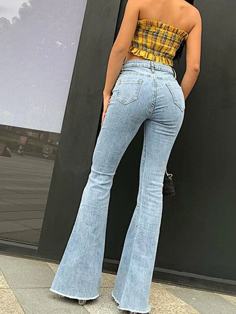 Flare Jeans Pants Women’S Vintage Denim Y2K Jeans Women High Waist Fashion Stretch Tall and Thin Trousers Streetwear Retro Jeans